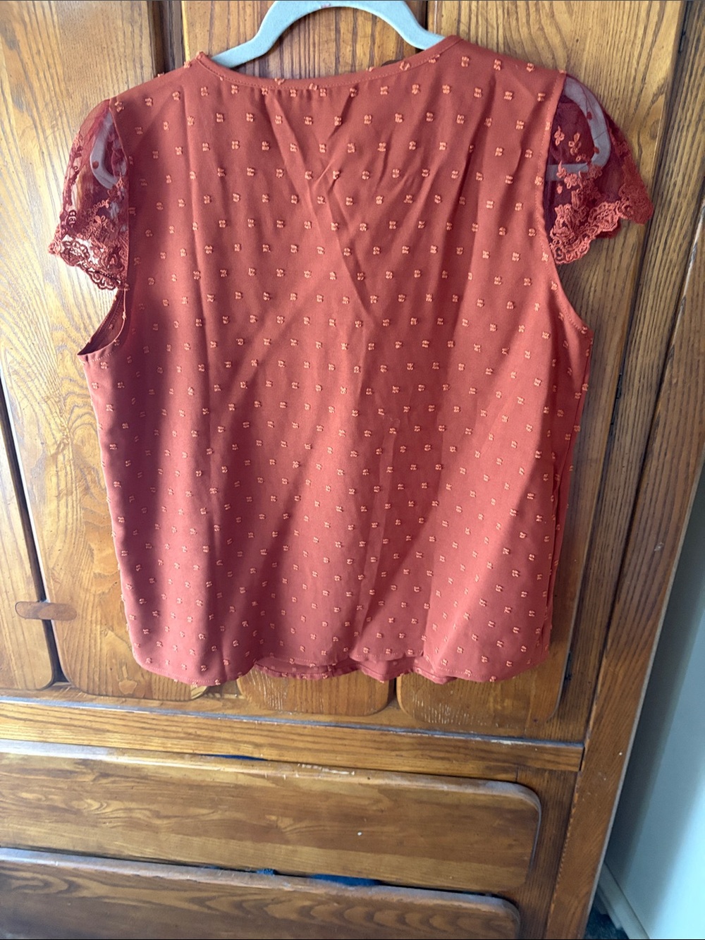 ALOHA Collection Rust Eyelet Lace-Trim V-Neck Blouse - Picture 4 of 6